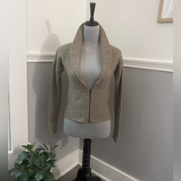 Loft Wool Taupe Metallic Zip Sweater Cardigan - Picture 6 of 9
